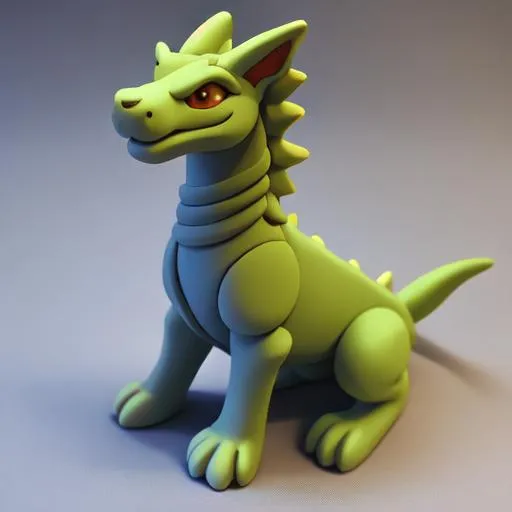 Prompt: Simple clay sculpture of a four legged dragon with canine features and a cute face