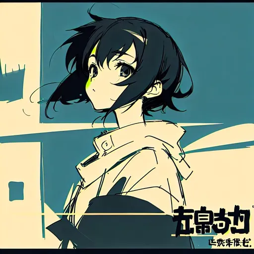 Prompt: A 4k of a grungy sketch of an anime girl drawn in a stylized yet simple drawing style. It looks like an anime movie poster. The sketch does not look realistic but rather simple and stylized but still looks high quality and high resolution with very defined lines. She has short black hair and pretty and very large black eyes with no color.