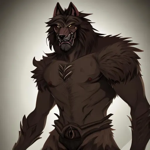 Prompt: a tall spanish male werewolf, with dark brown and white hair