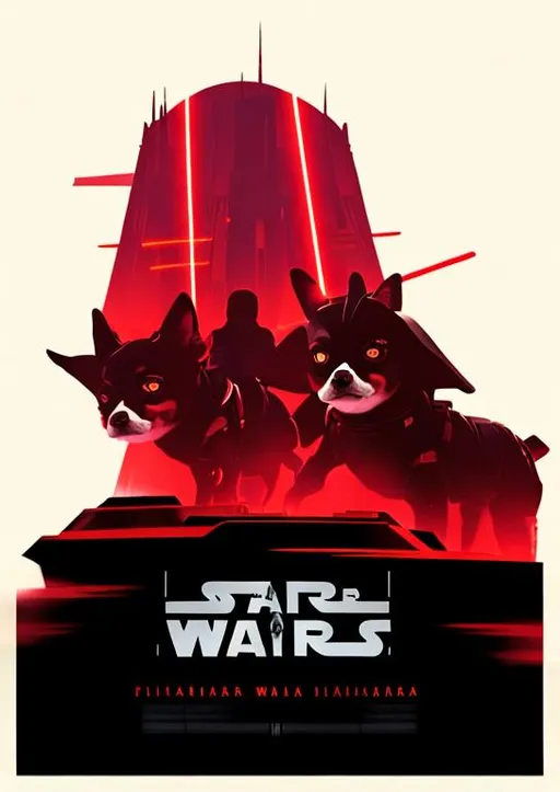 Prompt: Two Black and White Chihuahuas Dogs in a Starwars Universe, With Light Saber , Death Star , Lasers, Red Galaxy Background , cinematic lighting Art Style, high resolution , Poster , 