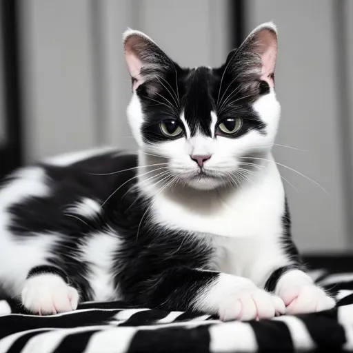 Prompt: black and white cat with stripes