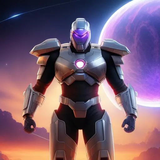 Prompt: Ultrarealistic 8k Portrait of futuristic Magneto', hologram armored suit, halo armor, flying through space holding the infinity stones 
Unreal Engine 5