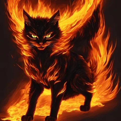 Prompt: Part cat, part fire demon from hell