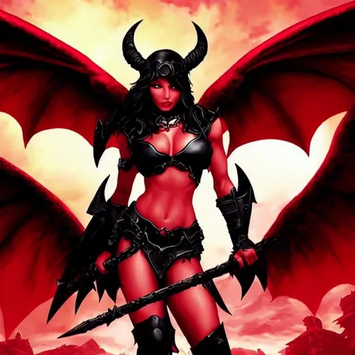 Prompt: make me a red incubus in the artstyle of eighties tabletop games. Heroquest