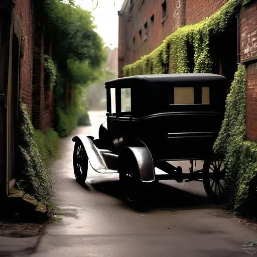 Prompt: Model T Ford in an abandoned alleyway
