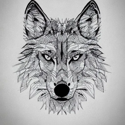 Prompt: wolves head, line art, abstract
