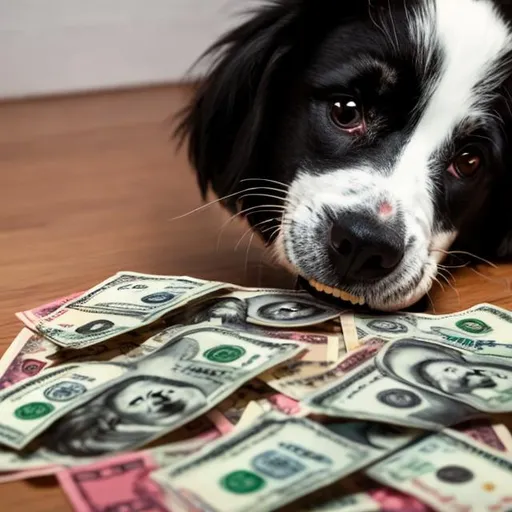 Prompt: Dog eating Money
