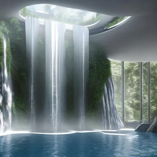 Prompt: 350 meter tall indoor waterwall or waterfall
