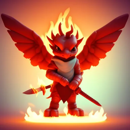 Prompt: Tiny cute isometric red demon holding a flaming sword, soft smooth lighting, with soft colors, 100mm lens, 3d blender render, trending on polycount, modular constructivism, fiery background, physically based rendering, symmetrical, centered.