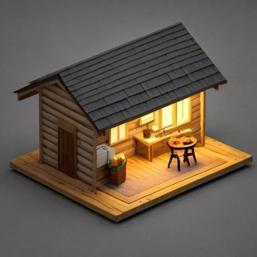 Prompt: Tiny cute isometric log cabin kitchen in a cutaway box, rustic style, soft smooth lighting, soft colors, 100mm lens, 3d blender render

