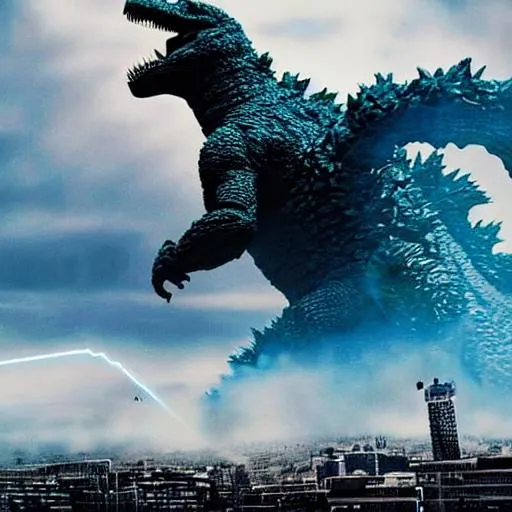 Prompt: lasers hitting godzilla from mecha godzilla