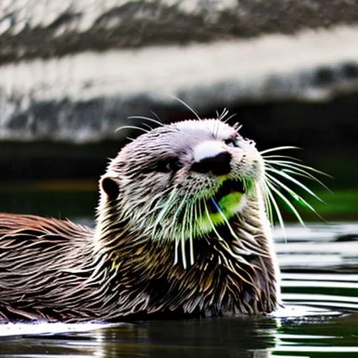 An otter sitting near a river in black and white | OpenArt