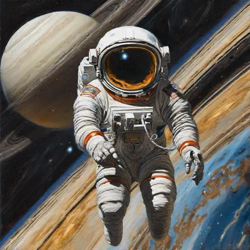 Prompt: Painting of a stronaut on saturn's rings.