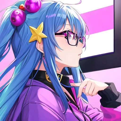 Pop girl, big earrings, profile, colorful hoodie, glasses - Prompt