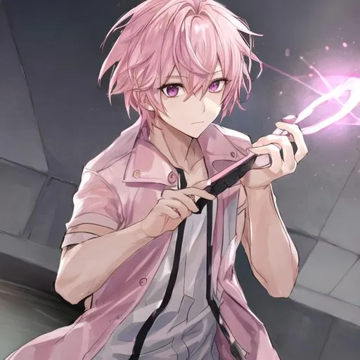 Prompt: male with light pink hair