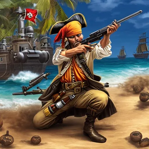 Prompt: A pirate gun shooting