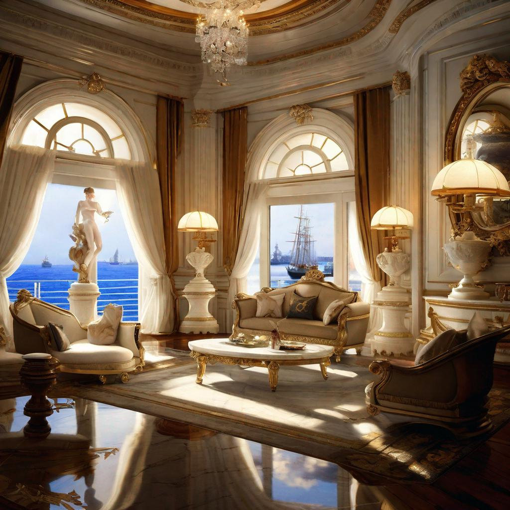 Image AI: Open Art: An ominous and gloomy 

nautical white marble living room with view to the docks


, a stunning Donato Giancola's masterpiece in <mymodel> barroque rococo artstyle by Anders Zorn and Joseph Christian Leyendecker

, neat and clear tangents full of negative space 

, a dramatic lighting with detailed shadows and highlights enhancing depth of perspective and 3D volumetric drawing

, a  vibrant and colorful high quality digital  painting in HDR