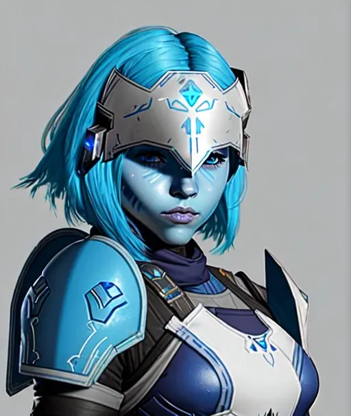 Prompt: girl in destiny 2 armor who has blue skin