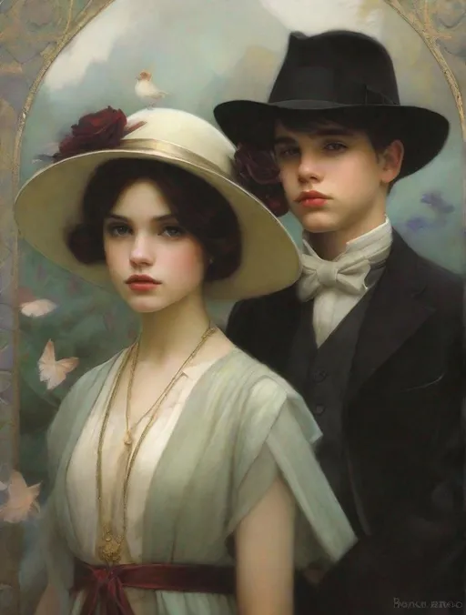 Prompt: <mymodel> Paternal Twins Children. Boy and Girl. ARTIST STYLE: William Waterhouse, Tom Bagshaw Gerald Brom, Raphael, 