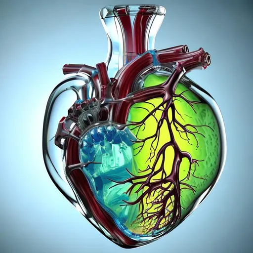 Prompt: Glass, human heart, realistic, with liquid inside, anatomically correct