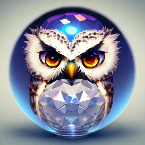 Prompt: A cute adorable baby owl made of crystal ball with low poly eye's highly detailed intricated concept art trending artstation 8k