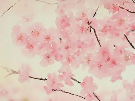 Prompt: watercolor painting of sakura flower blossoming in pastel pink colors