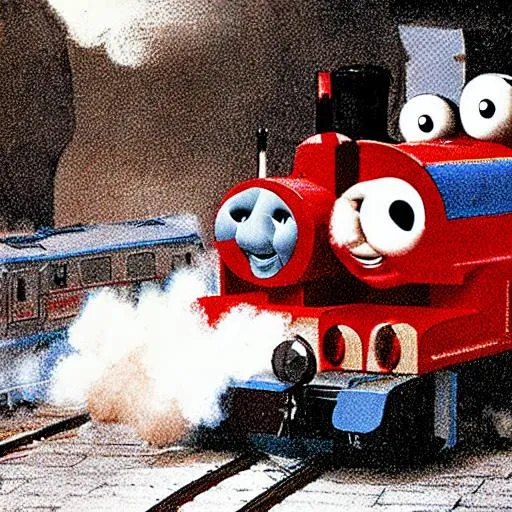 Prompt: Thomas the train killing a person