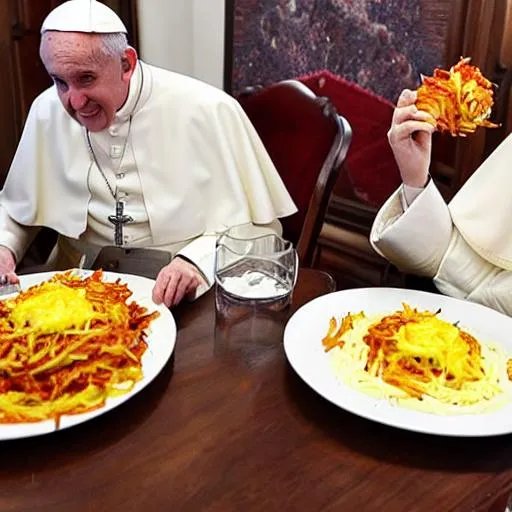 Prompt: Pope eating Rösti