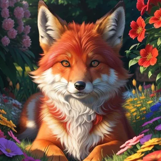 Prompt: (3D, 8k, masterpiece, oil painting, professional, UHD character, UHD background) Portrait of Vixey, Fox and Hound, brilliant red fur, brilliant amber eyes, big sharp 8k eyes, sweetly peacefully smiling, enchanted garden, vibrant flowers, vivid colors, lively colors, vibrant, high saturation colors, highly detailed fur, highly detailed eyes, highly detailed defined face, highly detailed defined furry legs, highly detailed background, full body focus, UHD, HDR, highly detailed, golden ratio, perfect composition, symmetric, 64k, Kentaro Miura, Yuino Chiri, intricate detail, intricately detailed face, intricate facial detail, highly detailed fur, intricately detailed mouth