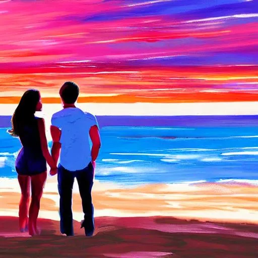 Prompt: couple on beach sunset paint
