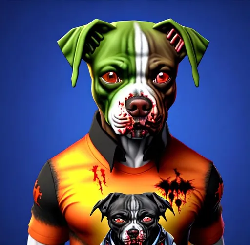 Prompt: 3D Zombie Pitbull Dog NFT,  Gangster Style Clothes On Pitbull Dog