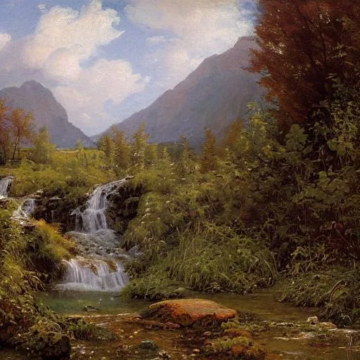 Prompt: Waterfall, 
landscape  painted by Ivan Kramskoi