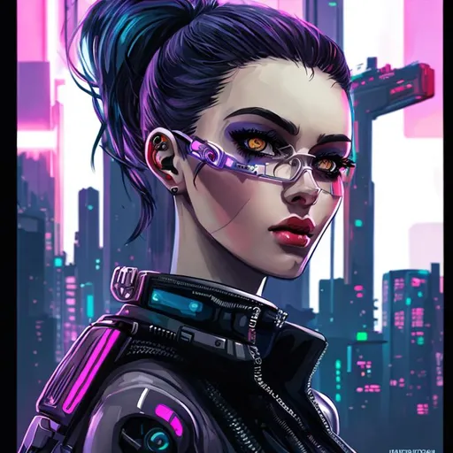 Prompt: Beautiful woman cartoon portrait cyberpunk