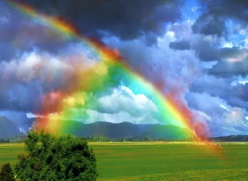 Prompt: Rainbows from heaven reaching the earth


