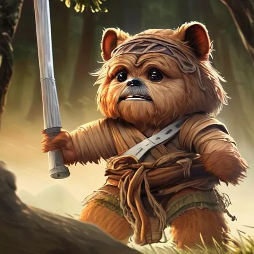 Prompt: hyper realistic 4d, engine unreal, realistic illustration, super detailed beautiful face, fully body shot of ewok Wicket W. Warrick