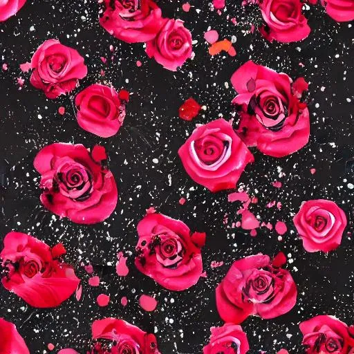 Prompt: Red roses dripping black splattered by purple unrealistic trippy 