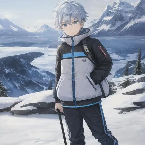1boy, random futuristic outfit, glacier mountain, sn... | OpenArt