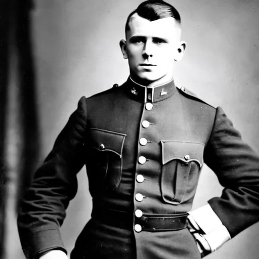 Prompt: photo of of man in uniform with a high and tight haircut polishing his boots