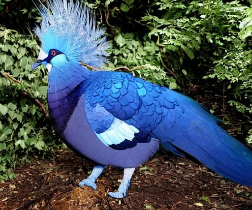 Prompt: A majestic Blue Crowned Pigeon. highly detailed, exquisitely intricate, beautiful, fractal gradient blue feathers, clear definition, high quality, by taras loboda, van Gogh, Ana dittman, Ivan Bilibin, Jean-Baptiste Monge, pieter aertsen, robert bissell, Dan with and Ivan Shishkin. Iridescent colors. Shimmer. Highly detailed. Cinematic, polished finished. 3d.  spring garden background. 