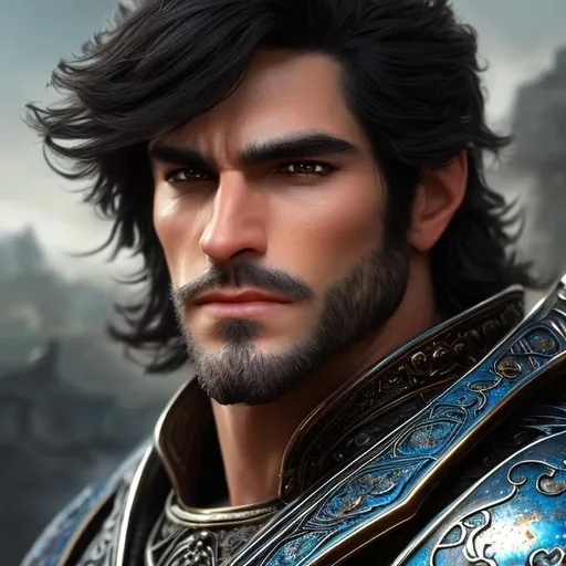 Prompt: Portrait of a very attractive and handsome man with black hair, In detailed armor, 8k detailed eyes, in a fighting pose, 8k, HD, 64k HD quality, (((64k))) Hypperealism, detailed face and eyes, long scruffy beard, lighting hair, crystal clear blue eyes, large musculature, a fantasy style portrait painting of a men paladin, blond hair, little smile field oil painting unreal 5 daz. rpg portrait, extremely detailed artgerm greg rutkowski greg hildebrandt tim hildebrandt, masterpiece, cinematic lighting, 8k, complementary colors, golden ratio, octane render, volumetric lighting, unreal 5, artwork, concept art, an adult male white hair barbarian with a bear hood, digital art, character art portrait, matte fantasy painting, deviantart artstation, by jason felix by steve argyle by tyler jacobson by peter mohrbacher, cinematic lighting, smooth, sharp focus, hd wallpaper, cinematic, 
