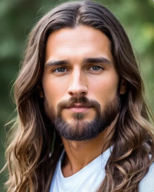 Prompt: Please paint a picture of 8K raw photo, Best quality, masterpiece, ultra high res, Jesus Christ, looking at viewer, realistic eye and face details,  Long brown hair