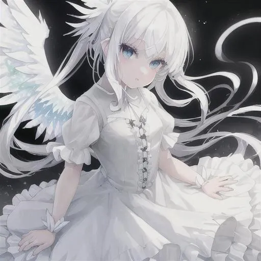 white haired girl with beautiful eyes white dress wi... | OpenArt