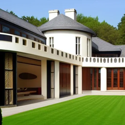 Prompt: Andrew Lloyd Wright-designed house Art Deco,  5000 square feet