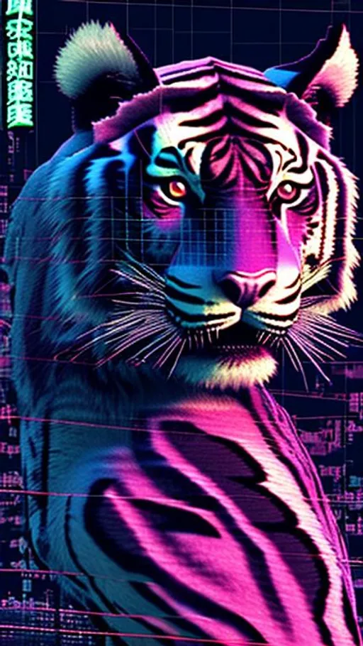 Prompt: Yuriko, the Tiger’s Shadow, Lo-fi aesthetic, glitch-art, darkwave, cyberpunk setting