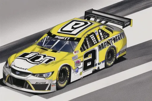 Prompt: Next Gen Nascar stock car, sponsored by OpenArt, white and dark grey color scheme