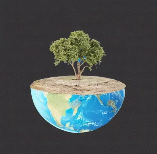 Prompt: half earth on which tree is there with mud
