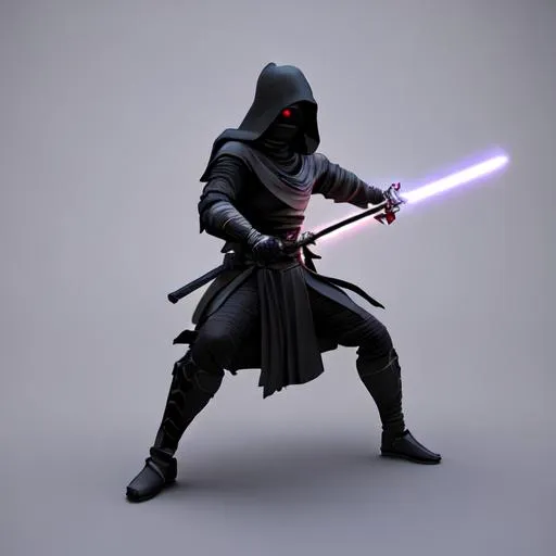 Prompt: Dark Jedi Knight, masked, holding a glowing katana in a fighting stance, standing character, soft smooth lighting, soft muted pastel colours, 3d blender render, polycount, modular constructivism, pop surrealism, physically based rendering, square image