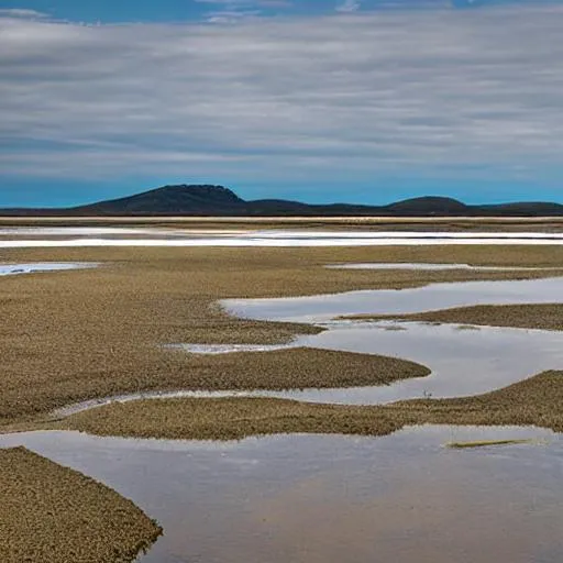 Prompt: tidal flat with long barren coastline
