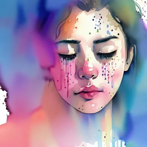 Prompt: watercolor style illustration of crying woman 
