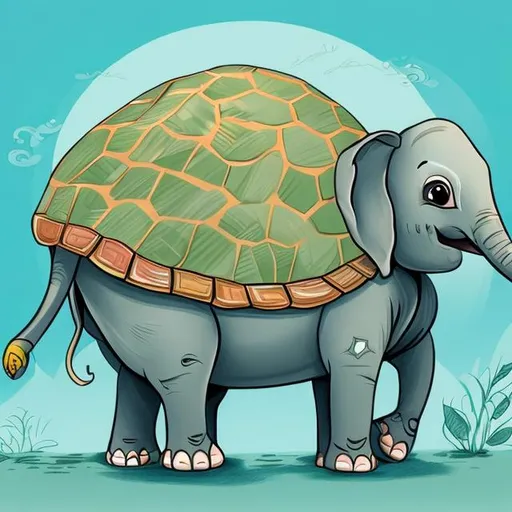 Prompt: Elephant-turtle hybrid, 
in Children’s book 
illustration style